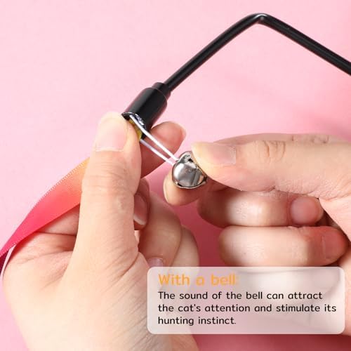 5 PCS Cat Rainbow Ribbon Toy, Detachable Cats Toy Wand Replacement Extended Cat Toys Attachments with Bell for Cats Kittens Small Pets Indoor Outdoor Exercise Play