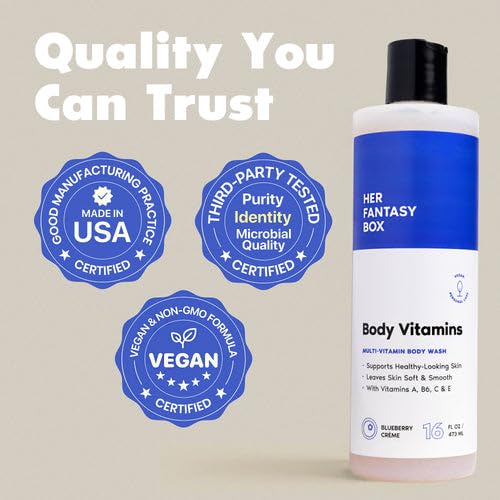 Her Fantasy Box | Body Vitamins Moisturizing Body Wash – Multi-Vitamin Cleanser with Vitamins A, B6, C & E, Hydrating & pH Balanced, Vegan & Cruelty Free, 16 oz