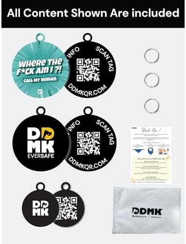 DDMK Smart Pet Tag Set | Includes 3 Tags | QR Code for Instant Alerts | Custom Pet Profiles | Durable & Waterproof | No Subscriptions or Fees |9-Where AM I? Call My Human