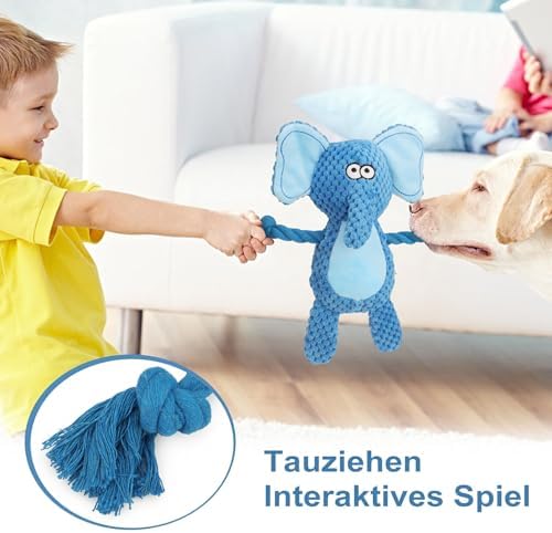 Dog Toys, Dog Squeaker Toys with Crinkle Paper (Blue Elephant)
