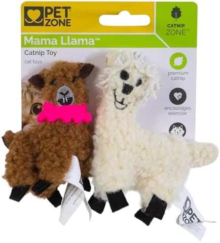 Pet Zone Mama Llama Soft Plush Catnip Filled Interactive Cat Toy, 2 Pack