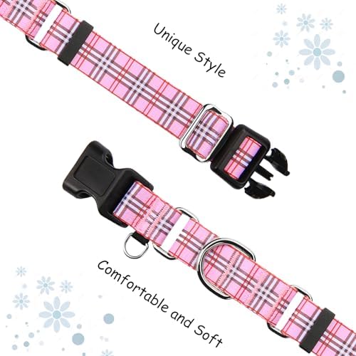 Martingale Collar with Quick Release Buckle Cute Girl Female Training Dog Collars (Pink Plaid, Large)