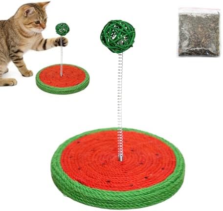 Interactive Cat Toy with Spring - 2-in-1 Cat Scratcher Sisal Pad for Bored Indoor Cats, Self-Play Teaser Toy for Kittens, Stimulates Hunting Instinct & Relieves Anxiety (No Noise)