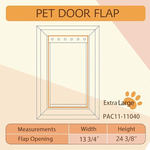 AMZOO Extra Large Replacement Dog Door Flap PetSafe 13 1/8”x 24 7/8” | Compatible PAC 11-11040 Pet Door Flaps Magnetic Closure Weather-Resistant Non-Toxic Durable Flexible Silicone Easy Install
