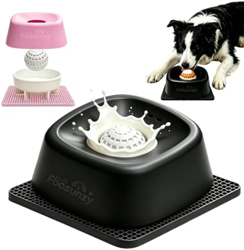 Slow Feeder Dog Bowl for Liquid & Wet Food with Rolling Ball