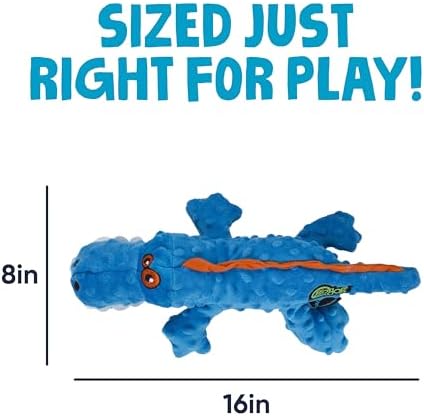 goDog Gators Squeaky Plush Dog Toy with Chew Guard Technology, Durable Fabric & Squeaker for Active Play, Blue, Large