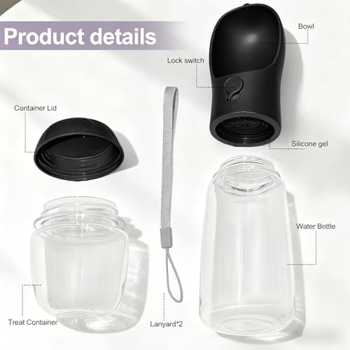 Portable Dog Water Bottle with Food Container, Drinking Bottle for Travel