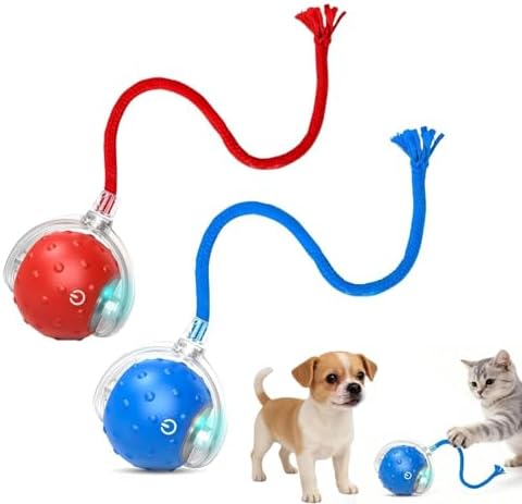 2PCS Tiny Fetch Interactive Dog Cat Toy Ball - 360° Automatic Scrolling with Birdsong, Fast Moving Balls Toys for Pets, Smart Obstacle Avoidance, Rechargeable Boredom Buster for Pets (Blue+Red)