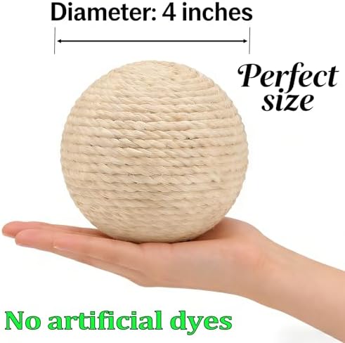 4-Inch Sisal Cat Toy Balls, Cat Toys for Indoor Cats, With Crinkle Sound