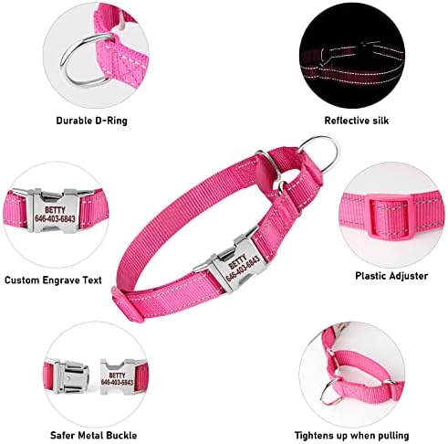 Personalized Martingale Dog Collar-Reflective Martingale Collars with Buckle, Custom Training Martingale Dog Collars Embroidered with Name and Phone Number for Small Medium Large Dogs