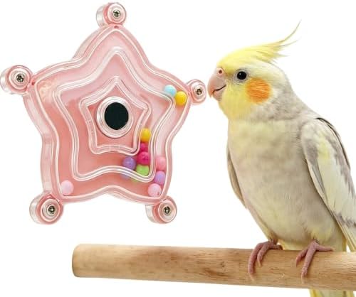 Spinning Bird-Toys Bird Cage Toys & Bird Perch Parrot-Parakeet Budgie Cockatiel Conure Macaw Chicken Parrot Enrichment Cage Accessories Small Animal Chewing Toy (Pink Star)