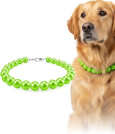 Chunky Pearl Dog Necklace (Beads 20mm),Elegant Classic Super Big Pearl Collar Necklace Accessories for Medium Large Dogs Occasions and Gatherings (Light Green, L(Neck Girth17''-18.5''))