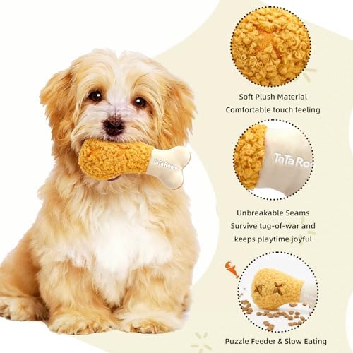 Chicken Leg Hide & Seek Plush Toy for Small Dogs & Puppies: Treat Dispensing Pocket, Squeaker and Crinkle Sounds, Chew for Aggressive Chewers and Teething