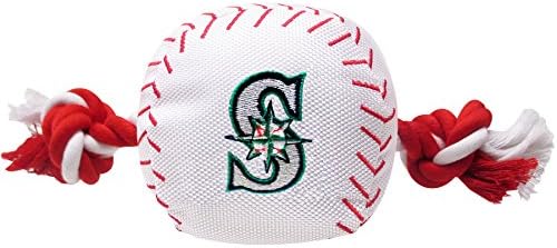 Pets First MLB Seattle Mariners Baseball Rope Toy for Dogs & Cats. Tough Nylon, Sporty Baseball Design, Heavy-Duty Ropes with Inner Squeaker