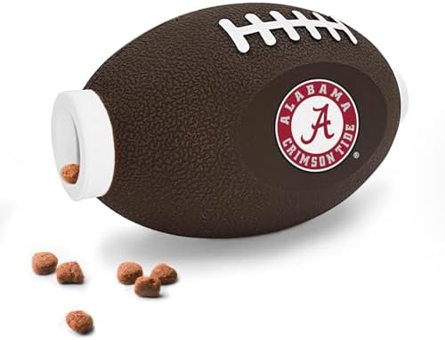 NCAA Alabama Crimson Tide Football Treat Dispensing Toy for Dogs and Cats, Rubber Ball Pet Toy, Interactive Fun Doggie Treat Toy, Natural Rubber Feeding Toy