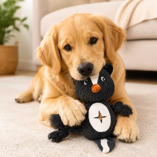 Dog Squeaky Chew Toy, Plush Crinkle Rope Dog Toy - Black Skunk