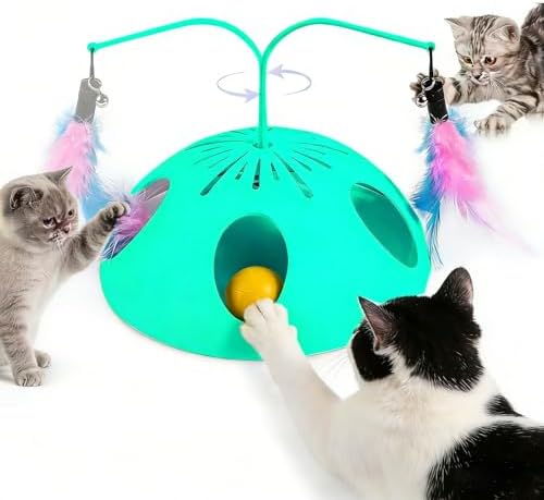Cat Toys, Interactive Cat Toy for Indoor Cats, Automatic Interactive Kitten Toy, Fluttering Feather, Track Balls, Rotating Track Feather Enrichment Kitty Toys for Multi-cat Family (Green)