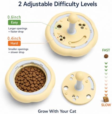 Cat Puzzle Feeder Toy, Adjustable Treat Dispenser, Yellow