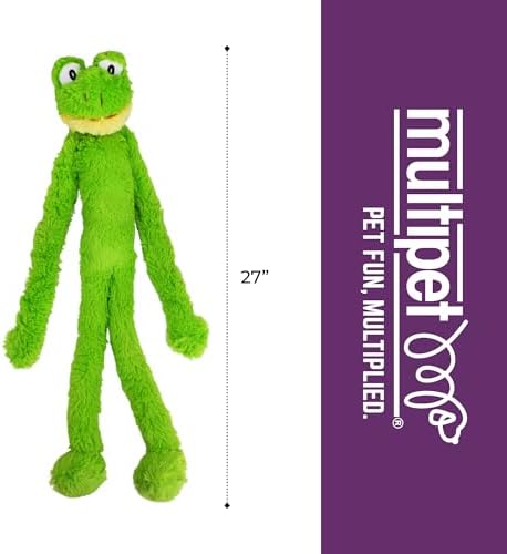 Multipet Swingin' Slevin Frog Dog Plush Toy - Squeaky Toys for All Dogs - Extra Soft Plush - Stuffed Animal for Cuddling & Playing - Cute Dog Pet Toy (27”, Green, 5 Squeakers)