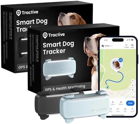 Tractive Smart Dog GPS Tracker | Live Pet Tracker with Virtual Fence | Vital Signs Monitoring of Heart & Respiratory Rate | Bark Monitoring | Dog Collar Attachment (Bundle of 2, Black & Mint)