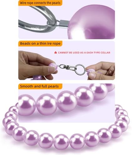 Chunky Pearl Dog Necklace (Beads 20mm),Elegant Classic Super Big Pearl Collar Necklace Accessories for Medium Large Dogs Occasions and Gatherings (Purple, 4XL(Neck Girth 22.5''-25''))
