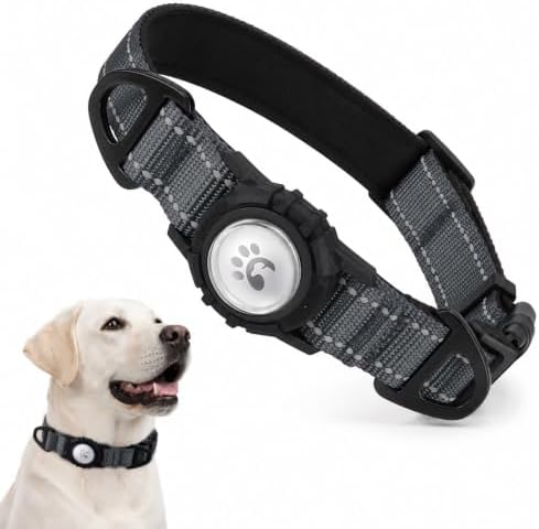 Padded Dog Collar with Waterproof Holder Compatible with Airtag