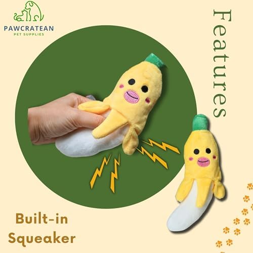 7" Squeaky Plush Toy for Puppies Small Dogs Self Etertainment Washable Soft Made [PET ONLY] (Banana)
