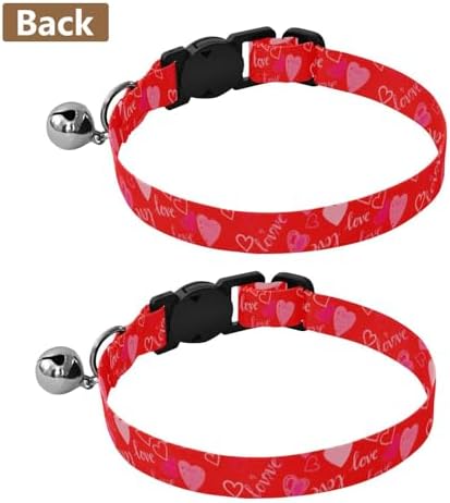 Hearts Red Lightweight Small Dog Collar, 2 Pack Cat Collar with Bell