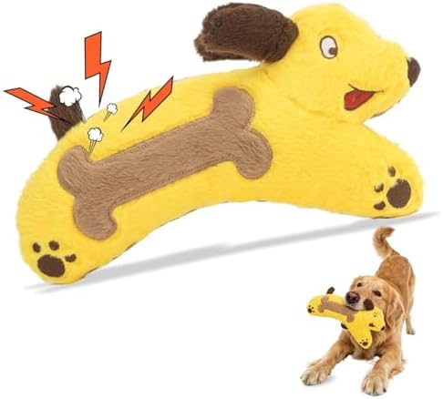 HGB Tough Squeaky Dog Toy for Medium Large Dogs | Large Crinkle Paper, Stuffed with 2 Sqeuakers for Puppy Teething, Chewing & Interactive Play