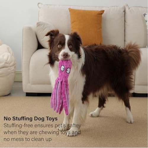 CPYOSN 2 Pack Octopus Dog Toys, No Stuffing Squeaky Crinkle Plush Chew Toys