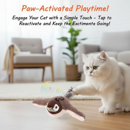 Interactive Chirping Bird Cat Toy, 2026 New Flying Bird Cat Toy, Simulated Chirping Flapping Birds Cats Toys, Interactive Pet Toys for Bored Indoor Adult Cats (#D)