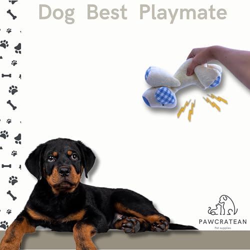 7" Squeaky Plush Toy for Puppies Small Dogs Self Etertainment Washable Soft Made [PET ONLY] (White Dog)