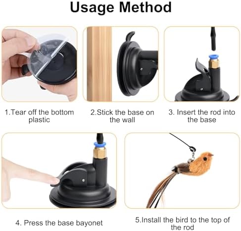 5 Pcs Interactive Cat Feather Toys, Interactive Cat Toys for Indoor Cats, Bird Simulation Cats Feathers Fishing Pole Toy Kit with Suction Base & Replacement Birds for Outdoor Indoor Kitten Playing