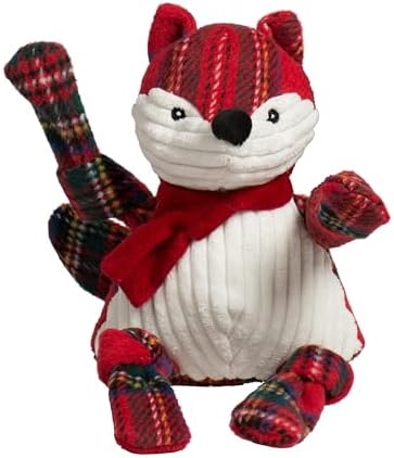 HuggleHounds Knottie Plush Dog Toy - Dog Stuffed Animal Toy for Small, Medium & Large Sized Dogs, Durable Plush to Keep Them Busy - Tartan Tidings Fox, Large