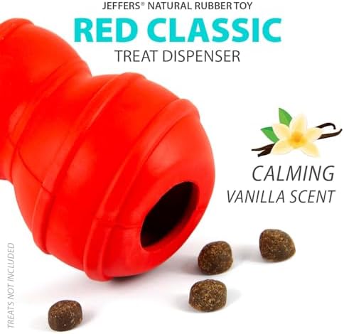 Jeffers Pet Natural Rubber Dog Chew Toy – Red Classic, Medium – Treat Dispensing, Vanilla Scent, Durable, Non-Toxic, Dishwasher Safe, Interactive Fetch & Tug Toy - Perfect for Training