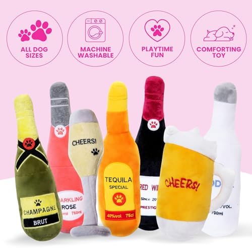 Glow Pups Dog Beer Toy, Plush Squeaky Beer Mug Dog Toy Dogs, Fun Alcohol Pet Toys, Engaging and Interactive, Machine Washable, Multicolor Plush