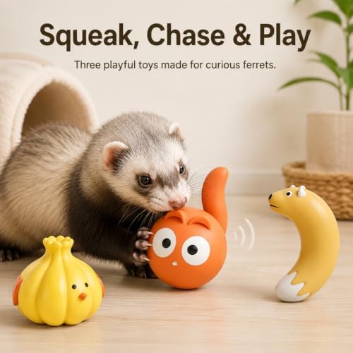 3 Pack Squeaky Latex Ferret Toys for Interactive Enrichment