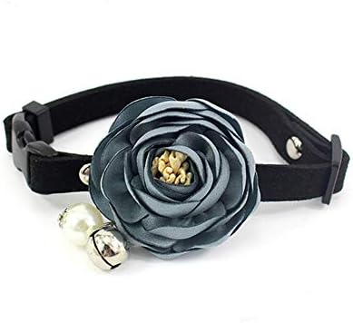 Peony Flower Cat Dog Collar Bow Tie - Suede Puppy Necklace with Bell Pearl - Chihuahua Yorkie Clothes Costume Outfits Accessory, Adjustable and Handmade (Blue, Size S)