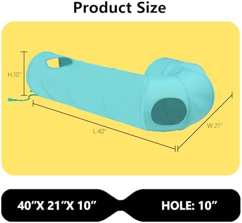 Cat Tunnel, 2-Way Collapsible Cat Tube with Interactive Peek-A-Boo Hole, Toy Ball, and Rope – Ideal for Indoor Cats, Kittens, and Rabbits (Light Blue)