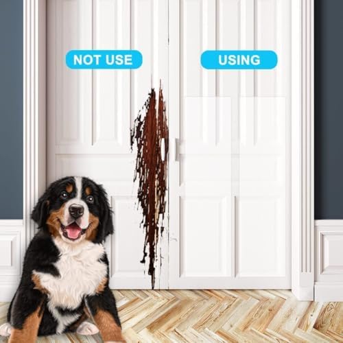 FTSTC Door Protector from Dog Scratching, [Thicken Vinyl] Heavy Duty Claw Guard Door Protector, Flexible Couch Corner Door Claw Shield for Cat, Anti-Scratch Guard for Furnitures(130in X 8.3in)