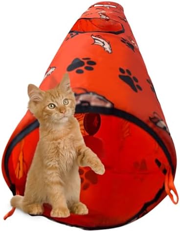 NFL Denver Broncos Cat Tunnel Tube Toy with Plush Football Catnip and Feathers Collapsible Tunnel for Cats to Play, Peek and Hide, Sporty & Fun Cat Tunnel Toy with Team Logo All-Over Design!