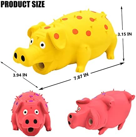 Pig Squeaky Dog Toy, 2 PCS Interactive Rubber Dog Chew Toy - Durable Latex Spot Grunting Pig Toys that Oink for Small Medium Large Dogs (Yellow, Pink)