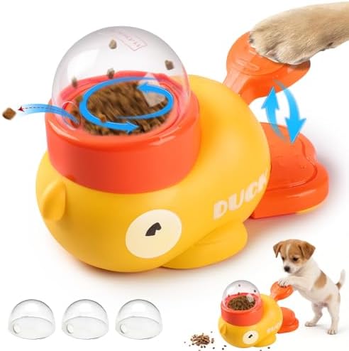 Interactive Dog Treat Dispenser Toy, 2026 New Duck Shape Puzzle Feeder,Interactive Dog Food Dispenser with Press Button and Rotating Design,Slow Feeding Game for Dogs and Cats