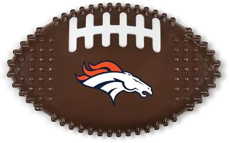 NFL Denver Broncos Mega- Chew Hard Nylon Bacon-Flavored Dog Bone Football Chew Toy Interactive Tasty Fun Dog Chewy Toys Indestructible Strong Durable Tough Pet Biting Playtoy for Aggressive Chewers