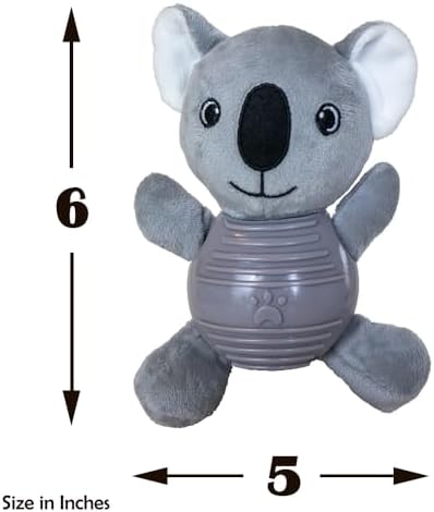 Gray Koala Plush Chew Toy for Dogs, Soft Plush Dog Toy with Durable Ball for Small, Medium, Large Dogs.