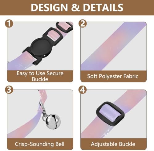 Pastel Gradients Lavender Metal Bell Included Cat Collars 2 Pack Soft Polyester Pet Collar