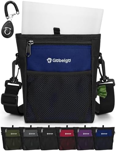 Gobeigo 4 Cup Dog Treat Pouch with Silicone Insert Bag& Clicker(Navy Blue)