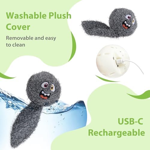 PETGEEK Interactive Dog Ball Toy, Vibrating Dog Ball with Music and Recording, Enrichment Toys for Dogs to Keep Them Busy, USB-C Rechargeable Squeaky Toys for Small/Medium/Large Dogs(Gray)
