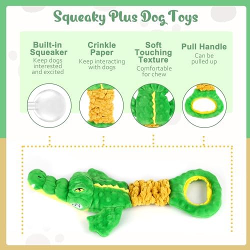 Large Dog Toys, Plush Squeaky Dog Toy with Crinkle Paper and Tug of War Handle, Interactive Puppy Toys for Small, Medium and Large Dogs