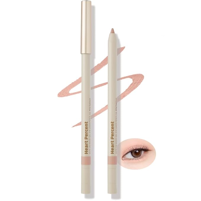 Heart Percent Dote On Mood Gel Eyeliner Pencil – Long-Lasting Waterproof Smudge Proof Smooth Retractable, Aegyo Sal Makeup, Under Eye Highlighter with Built-In Sharpener, #11. Mild Salmon